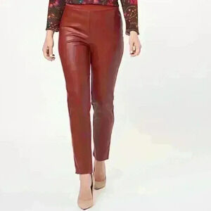 JASON Wu Red Faux Leather Front Stretch Back Ankle Detail Pull On Pants Size XS